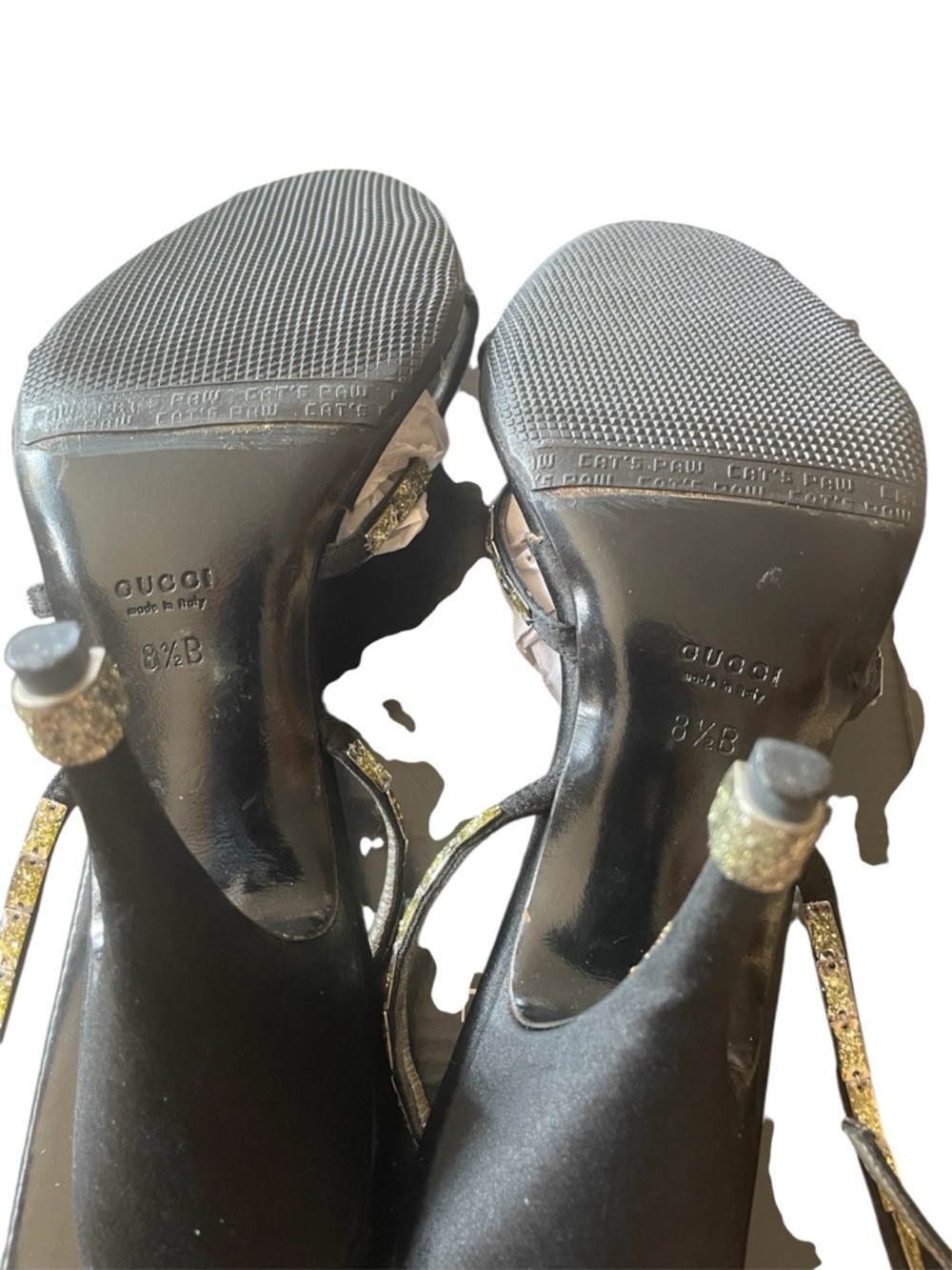 Gucci Women’s Black Stilettos with Gold Studded Straps. - Picture 4 of 4